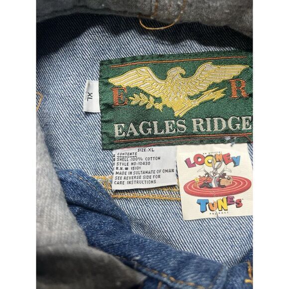Vintage Looney Tunes Denim Vest Mens XL Button Hoodie‎ Eagles Ridge 1994 - Picture 6 of 8